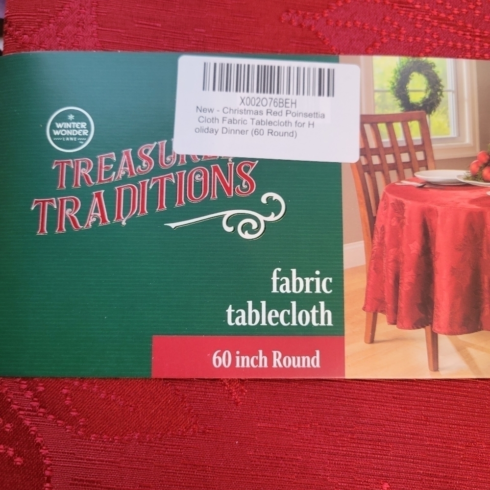Red or Ivory Poinsettia 60" Round Tablecloths - Picture 8 of 11